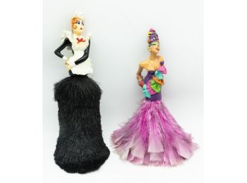 Vintage Carmen Miranda Feather Duster Doll 12' Tall & French Maid Feather Duster