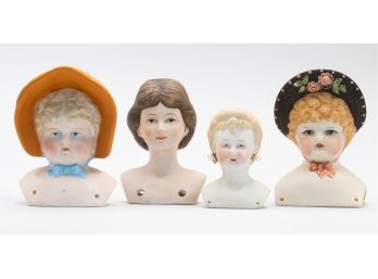 Antique 1880-1920 Doll Heads, German & Japanese, 19th Century  Bisque Doll Heads - Lot Of 4 -