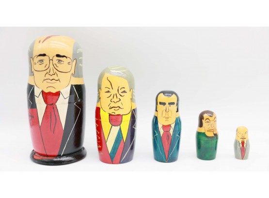 Authentic Set Of 5 Political Leaders Wooden Nesting Dolls - Rare