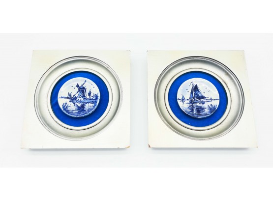 Denmark Mini Plates, Blue And White, Framed