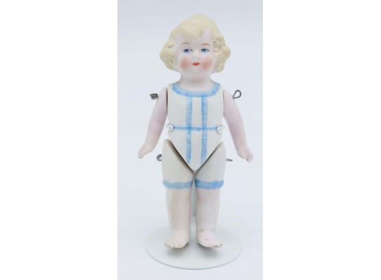 Vintage Bisque Porcelain Doll Moveable Arms And Legs Molded Hair And Doll Cloths