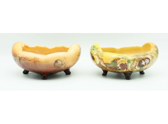 Antique Hand Painted Floral Porcelain Nippon Yellow And Orange Oval Footed Bowl -  Lot Of 2