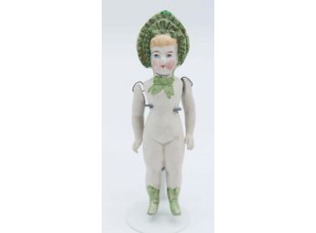 Antique Miniature Dollhouse Bonnet Head All Bisque Immobile German Doll