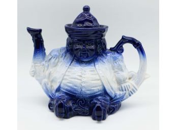 Antique English Victoria Flow Blue Toby Teapot, Staffordsmire Line, Circa 1900