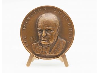 Vintage Medallic Art Co NY Sir Winston Churchill Bronze Medallion W Stand, Signed Ralph J. Menconi 1965 - Rare