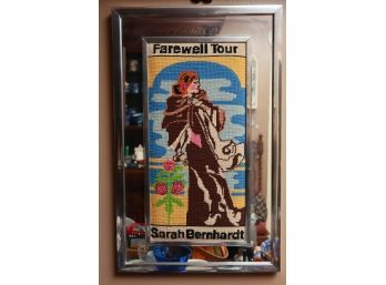Vintage Framed Needlepoint Portrait, Farewell Tour Sarah Bernhardt