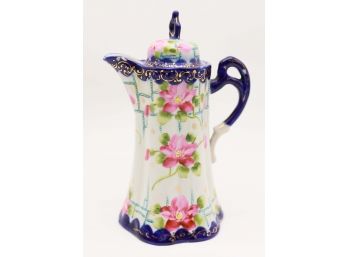 Antique Nippon Hand Painted Cherry Blossom And Cobalt Blue Chocolate Pot / Pitcher Circa 1890