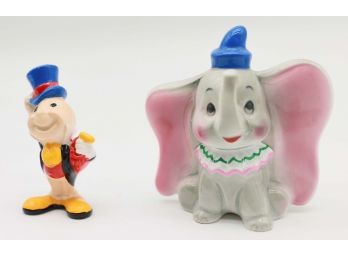 Disney Vintage Ceramic Dumbo & Jiminy Cricket, Made In Japan