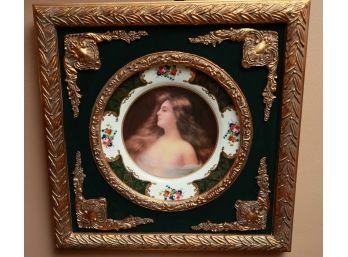 Antique Painting Of A Woman Porcelain Plate In Display Box