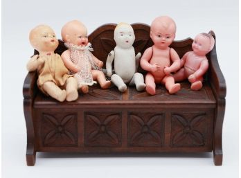 Lot Of 5 Miniature Baby Dolls, Tiny Antique Articulated Jointed Bisque Penny Baby Doll Made In Japan,
