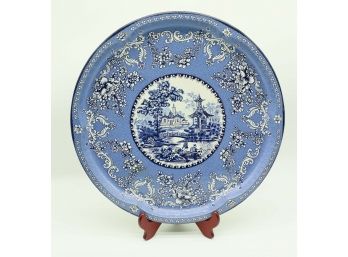 Vintage Daher Decorated Ware Tray, Round, Blue And White Metal Transfer Wear, Made In England