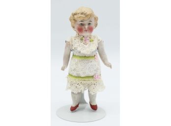 Rosey Cheeks All Bisque Doll W/ Jointed Limbs, Antique