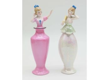 Figural Lady Perfume Box Jar - Pair