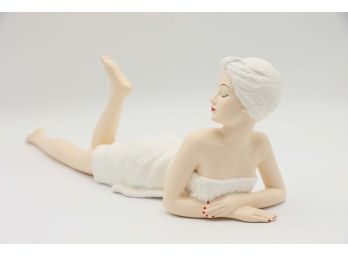 Luxe Spa Beauty Woman Figurine, Lying Down Statue Girl Towel Beauty Salon