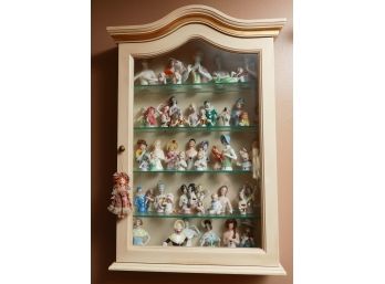 50 Piece Collection Of Vintage/antique Porcelain Figurines W/ Dollhouse Glass Door Hanging Cabinet Included