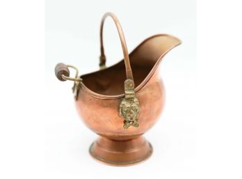 Antique Copper Coal Scuttle With Lion Heads Hand Forged