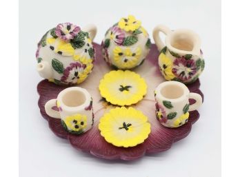 Vintage Resin Miniature 10 Piece Floral Tea Set