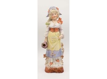 Heubach Bisque Statue Peasant Woman Holding Jug