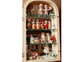 24 Piece Collection Of Antique/vintage Bisque/porcelain Dolls - Collectible - Hanging Cabinet Included