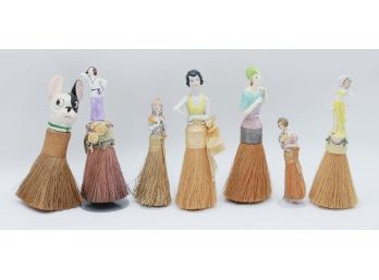 Art Deco Early 1900s Flapper Half Doll Crumb Brushes - 7 Total - RARE
