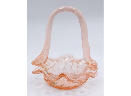 Glass Candy Dish With Handle, Pink Glass