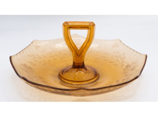 Retro Amber Glass Serving Tray, Rare, Collectible