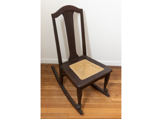 Chair, Rocking, Dark Wood With Rattan Seat