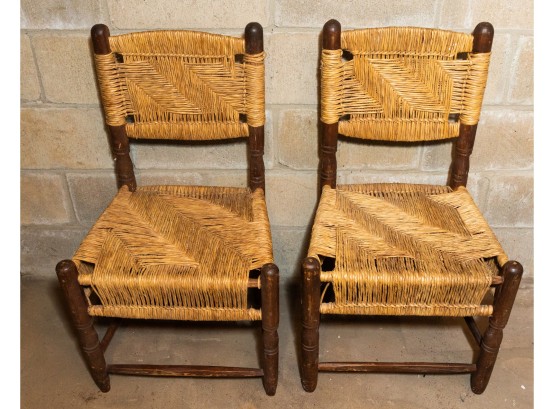 Pair Of Straight Back Chairs W Ratan Seat And Back