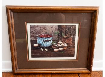 Lithograph In Frame, Stillife, Eggs And Berries, 7/75, K .Sluder  Late 20th C - Certificate Of Authentication