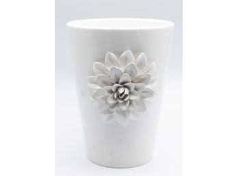 Ceramic, Vase, White With White Relief Flower, China, 21srt Cent