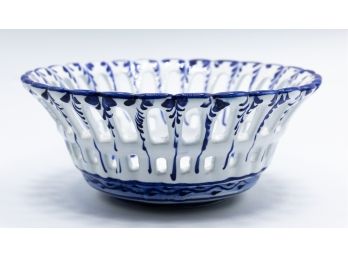 Ceramic, Bowl, Slotted, White And Blue, Portugal