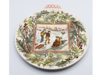 Porcelain Plate, Christmas , 'Sledding'  Spode