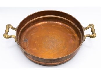 Copper Pan With Brass Handles, No Lid