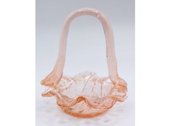 Glass Candy Dish With Handle, Pink Glass