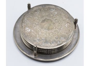 Silverplate Coasters With Holder Hong Kong
