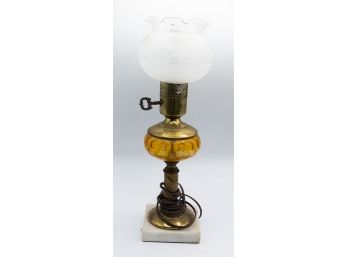 Lamp, Brass, Glass And Marble, Frosted Glass Shade