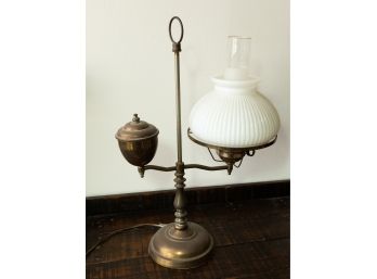 Lamp, Brass, Oil Conversion W/ White Glass Shade