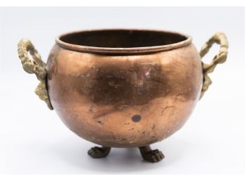 Copper Pot With Brass Lefs And Handles