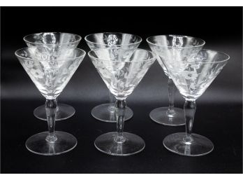Glass Stemware, W Etched Floral Design,  Martini?