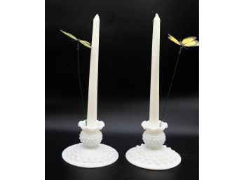 Glass, White Milk Glass Candlestick Holders