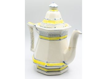Ceramic, Slip, Tea Pot, White W Yellolw & Blue