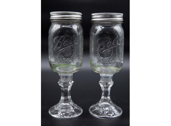 Ball Mason Jar Wine Glasses W/ Lids - Pair #5738