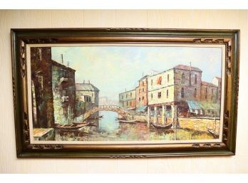 Large Framed Vintage Venice Oil Painting - Signed Luini