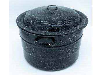 Large Vintage Cookware - Canning Stockpot - Black Enamel Speckled