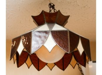 Vintage Hanging Lamp - Tiffany Cage Style Stained Glass Lamp - Caramel Brown