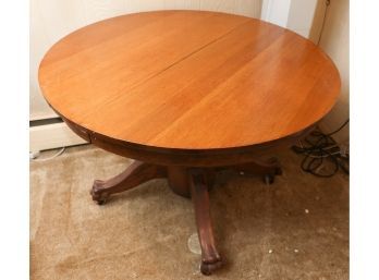 Antique Round Oak Dining Table - Claw Footed - On Wheels - 44' Round