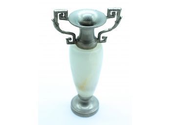 Small Italian Vase - Onyx Vase Silver Toned Metal Handles And Base
