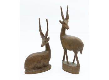 Pair Of Vintage Wooden Antelope Hand Carved Gazelle
