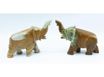 Pair Of Vintage Carved Stone Elephants - Collectibles