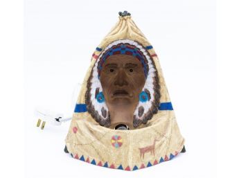 Vintage Unique American Indian Lighted Shadow Teepee Chief Sitting Bull - Lamp - Tested